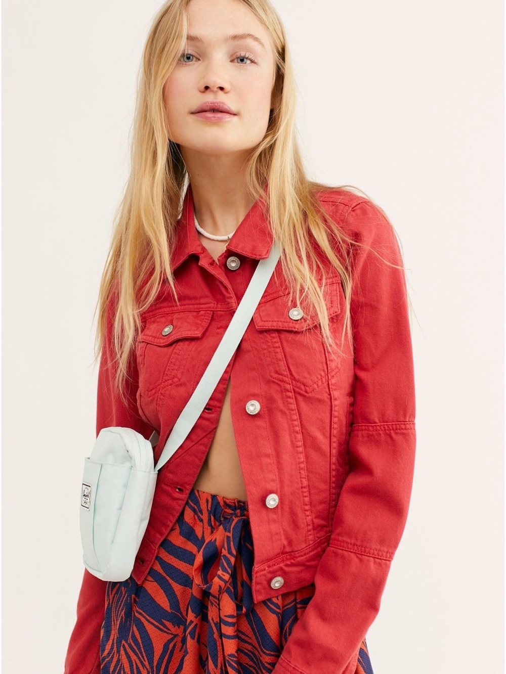 Free People We The Free Rumors Denim Jacket Venice Red Size L